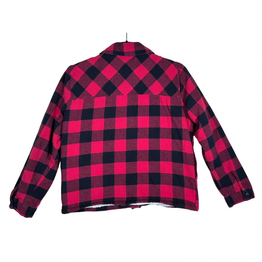 Lucky Brand Red Black Buffalo Plaid Sherpa Lined Shirt Jacket Shacket Mens M‎